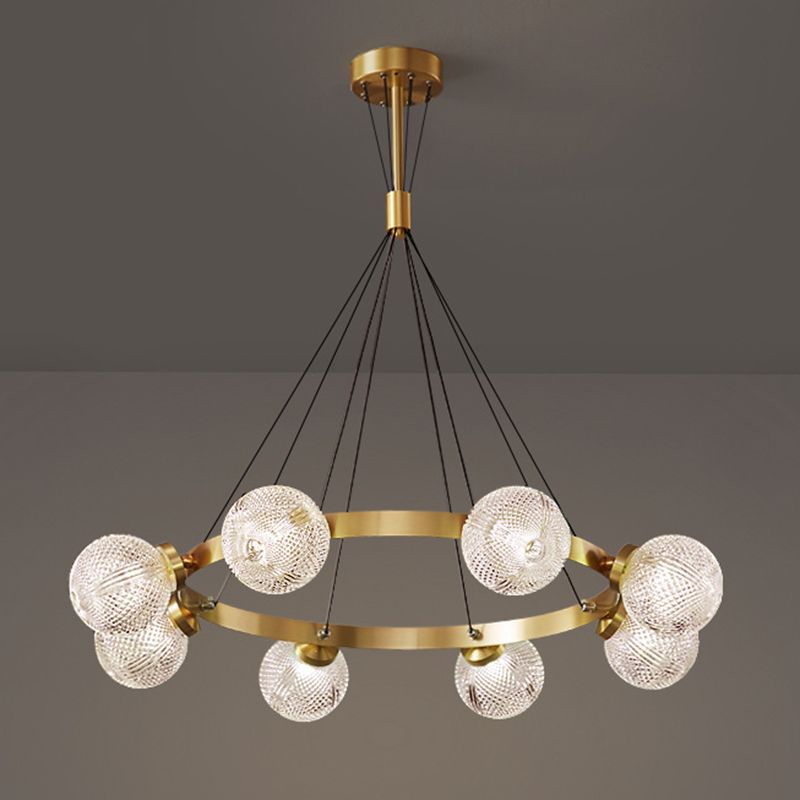 Lattice Glass Ball Chandelier Postmodern Style Brass Ceiling Light for Living Room