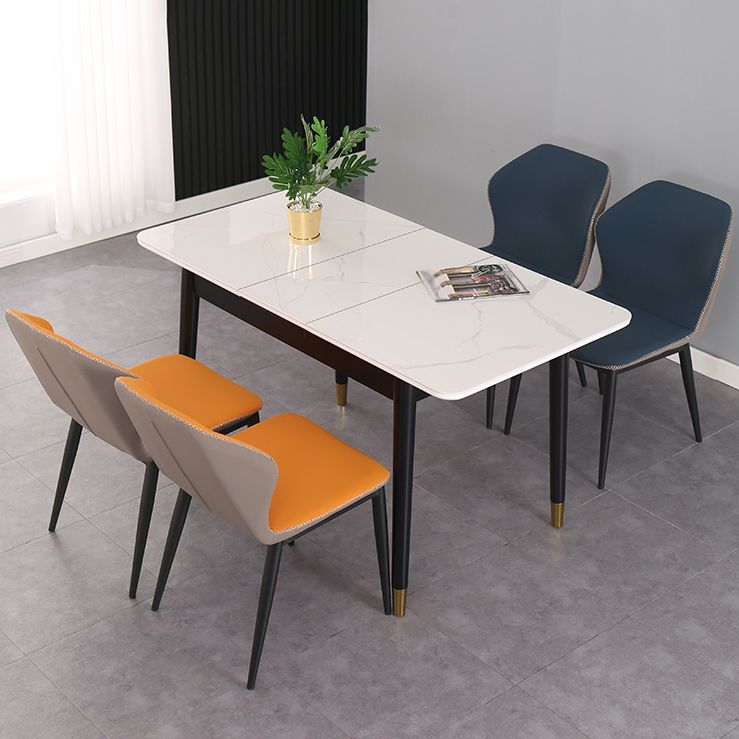 Table de salle à manger rectangulaire contemporaine Table de salle à manger en pierre frittée avec 4 pieds noirs