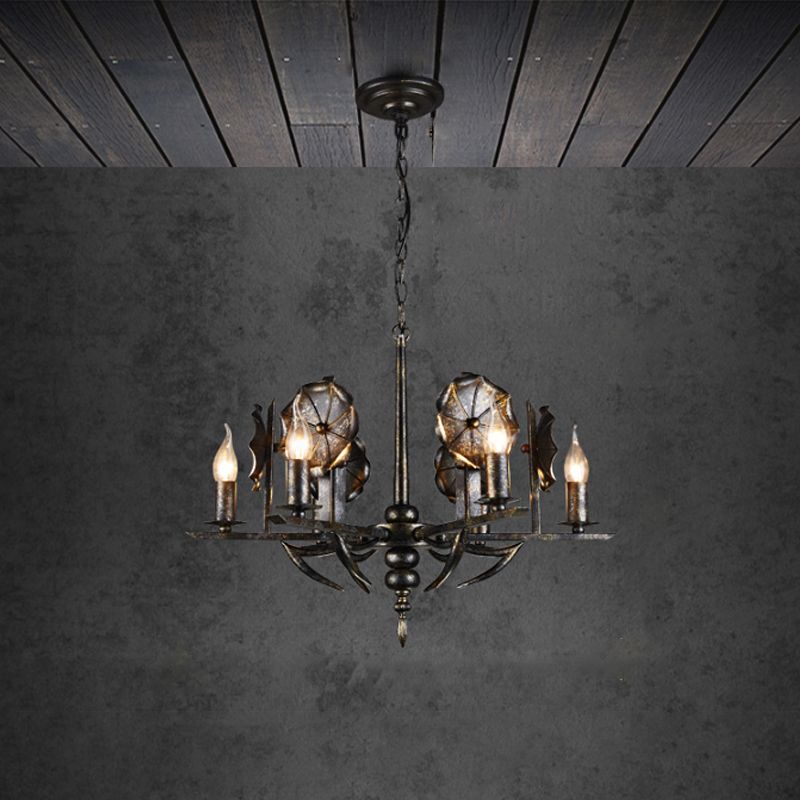 Vintage Aged Brass Chandelier Candle 6 Lights Metallic Pendant Lamp for Farmhouse Cottage