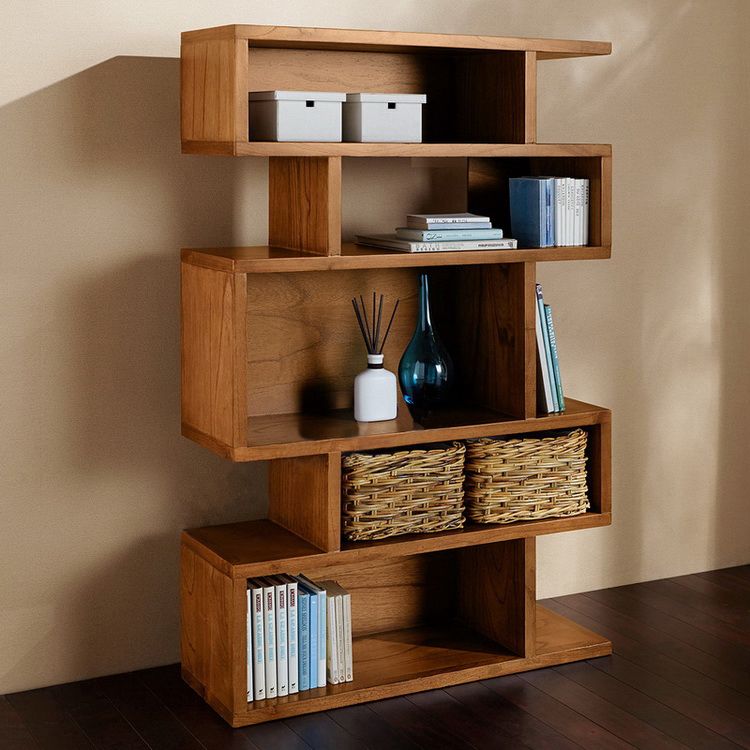 Geometric Closed Back Bookshelf Contemporary Wood Bookcase with Shelves