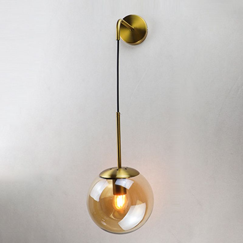 Modernism Simplicity Glass Wall Lamp Adjustable Suspension Wire Design Single Bulb Orb Sconce Light for Bedroom
