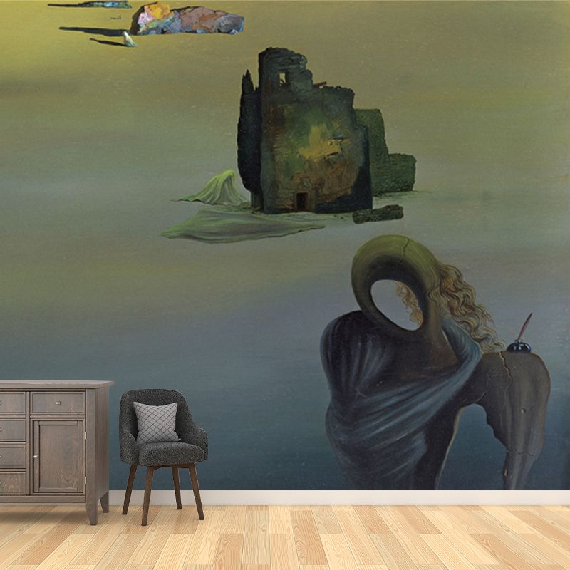 Blue Surrealist Wall Mural Full-Size Gradiva Finds the Anthropomorphic Ruins Wall Art