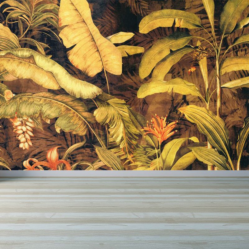 Stain-Proof Botanical Leaves Wall Mural Non-Woven Tropical Wall Art for Dining Room