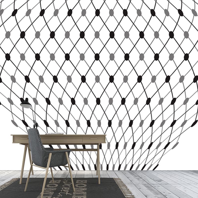 Net Hot Air Balloon Murals Contemporary Smooth Wall Decoration in Black on White