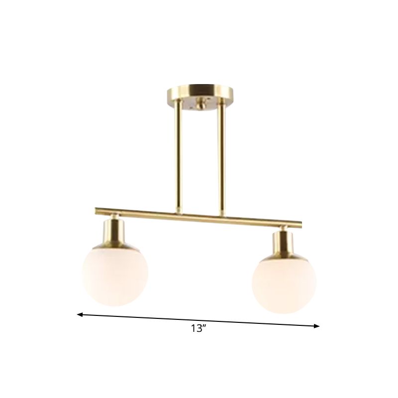 Post Modern Orb Shade Linear Chandelier Milk Glass 2/3 Heads Gold Finish Hanging Pendant Light