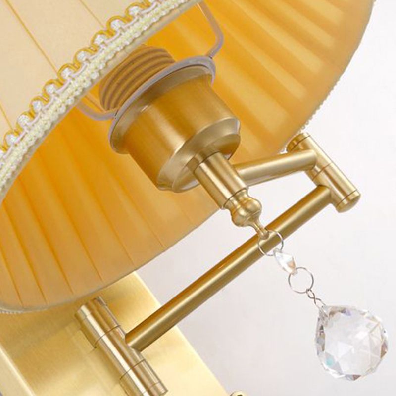 Single Light Wall Sconce in Gold Iron & Fabric Adjustable Wall Lighting Fixture