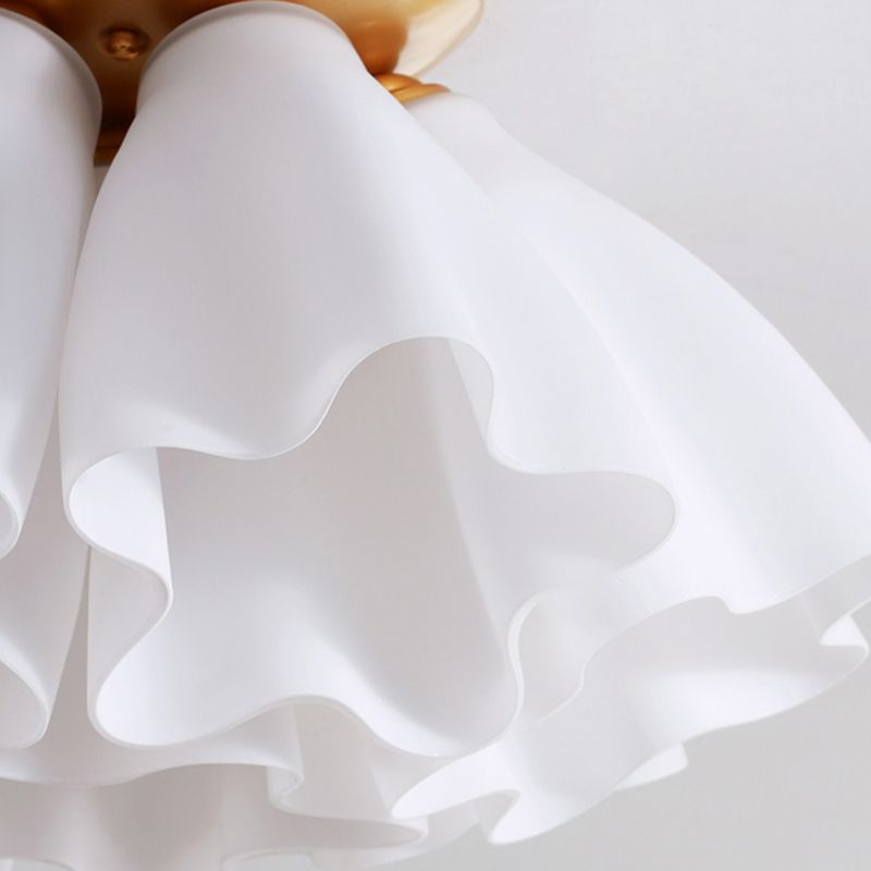 Bedroom Flush Mount Light Modern Gold Ceiling Light Fixture with Floral Glass Shade