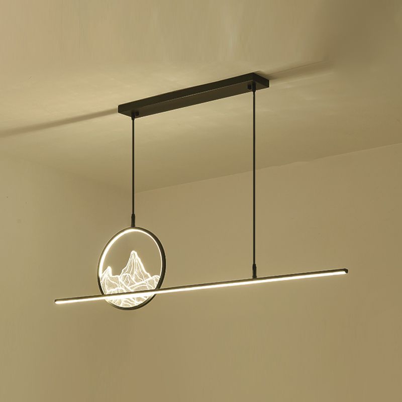 Modern Style Linear Shape Island Lighting Ideas Metal 2 Light Island Pendants in Black
