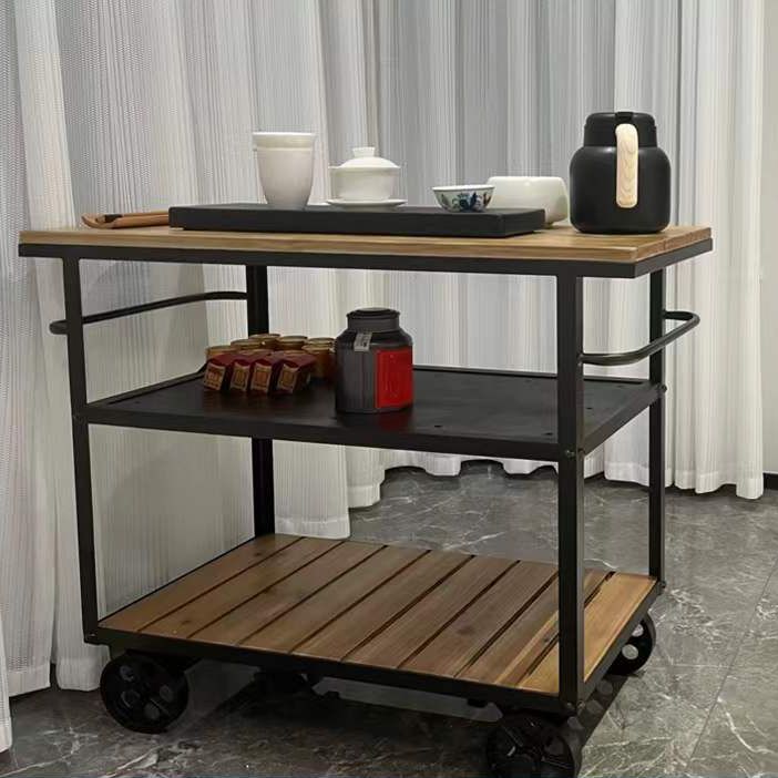 33.46" High Rolling Industrial Kitchen Trolley Wooden Kitchen Trolley for Restaurant