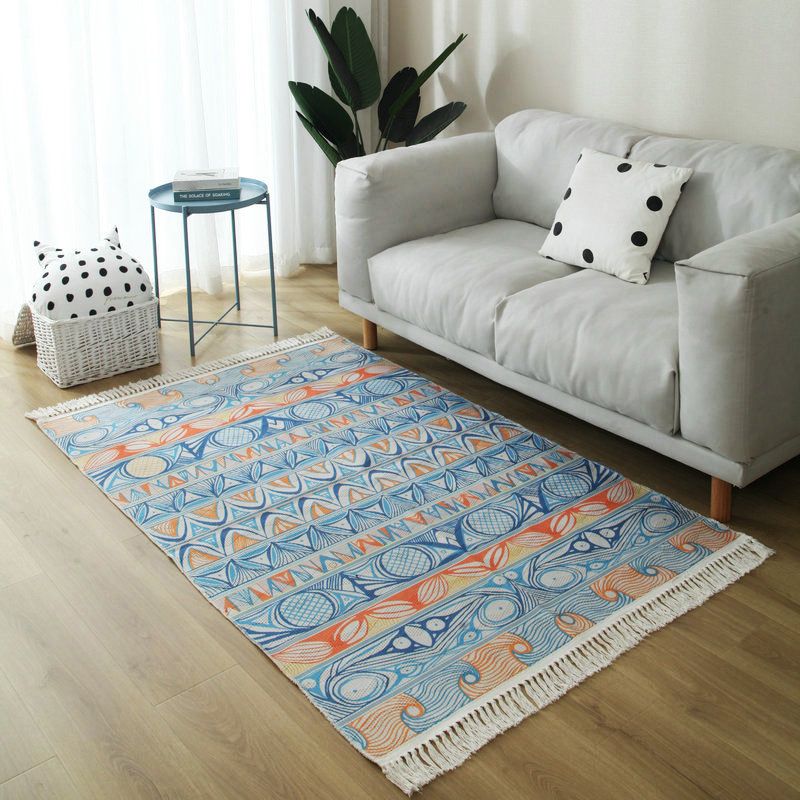 Tapis de décoration de décoration de maison marocaine multi-couleurs multi-couleurs Tottem en coton Mélange de coton facile à cuire en soins avec frange