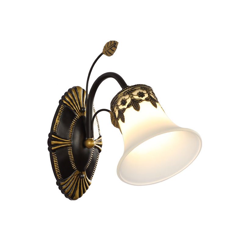 Grossed Black Black Wall Appince Bell 1/2-Light Vintage Mur Moup Lightture avec bras incurvé pour halto
