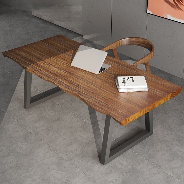 Industrial Rectangle Solid Wood Standard Height Table Double Pedestal Dining Table