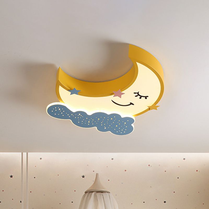 Moon and Cloud Metal Flush Ceiling Light Cartoon LED Yellow Flush Mount Lamp Fixture