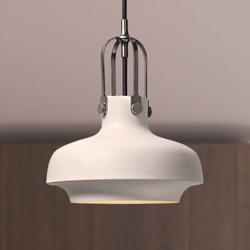 Black/White Bowl Shade Hanging Lamp Industrial Metallic 1 Light Living Room Pendant Light with Adjustable Cord