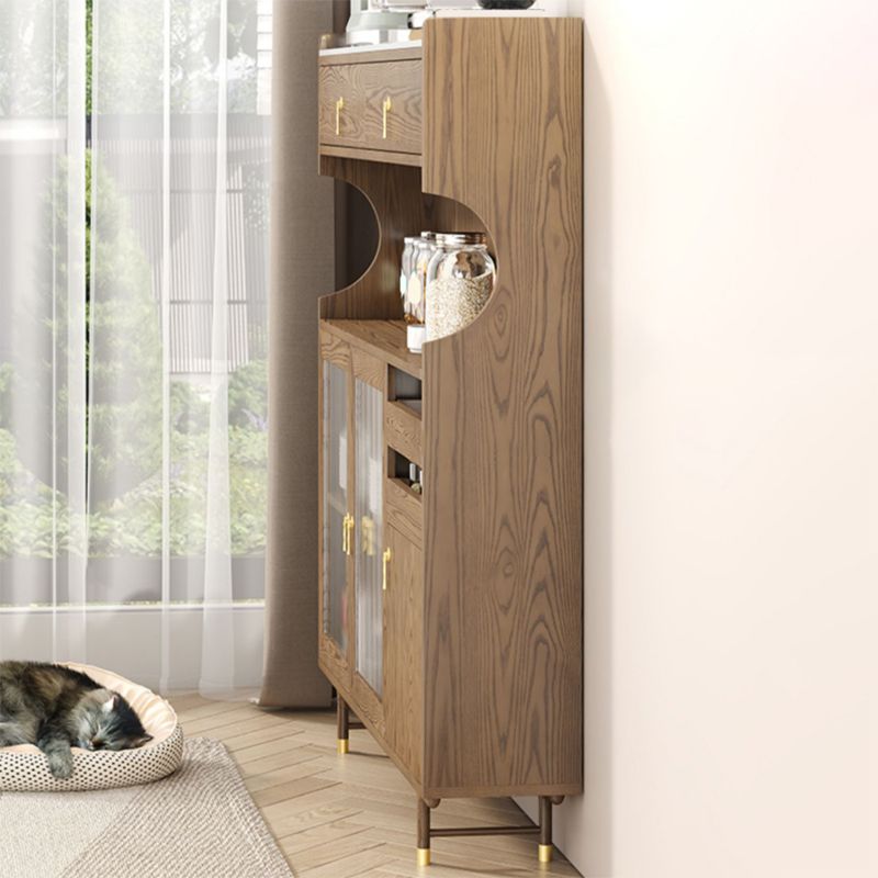 Contemporary  Storage Cabinet Wooden Glass Doors Dining Hutch with Drawers