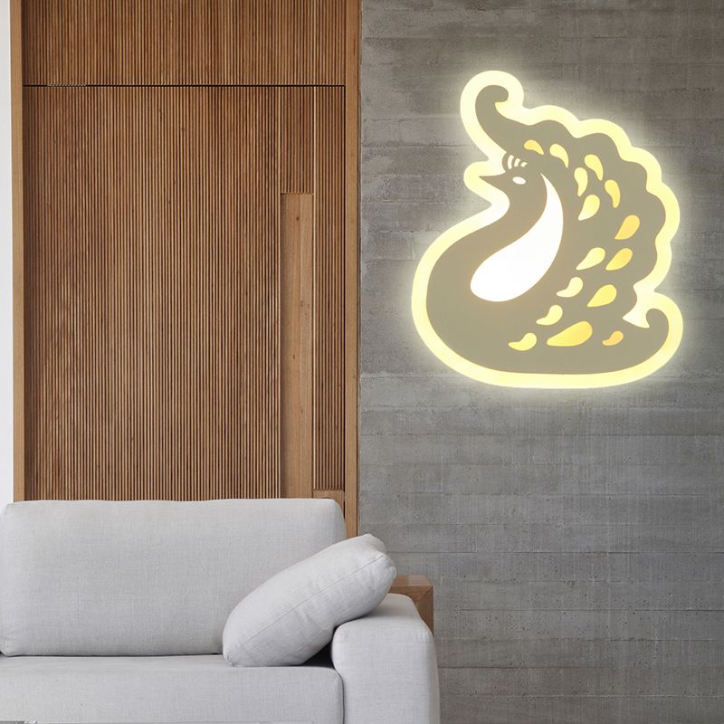 Acrylic Animal Sconce Light Modern Style LED Wall Lamp in White Finish for Hallway