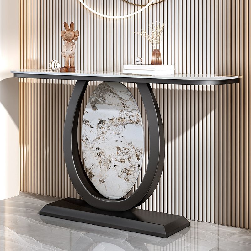 12 inch Wide Glam Console Table Half Moon Stone Accent Table with Legs