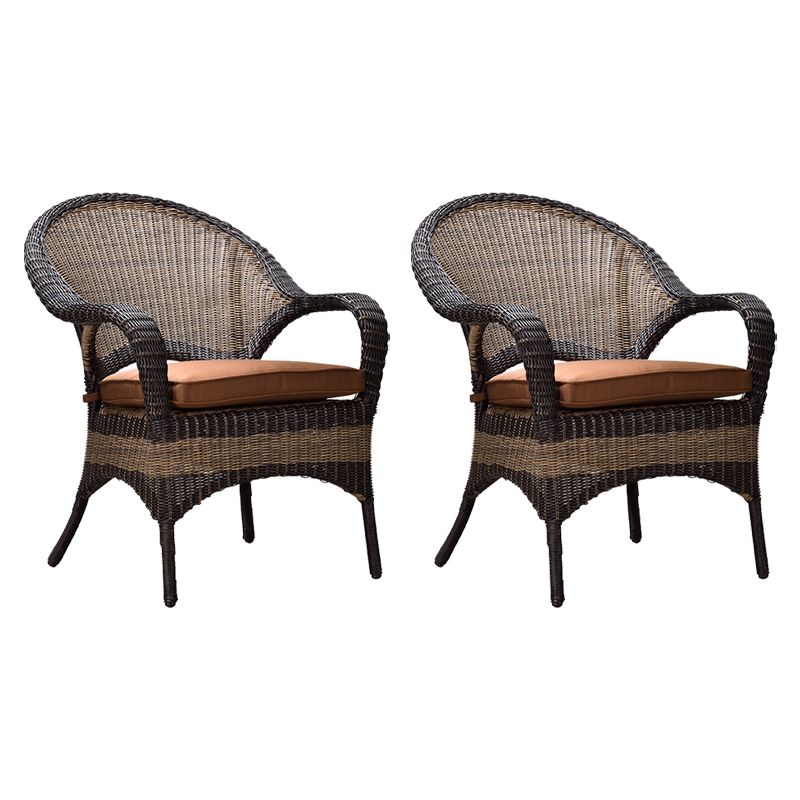 Tropical Rattan Patio Dining Armchair with Arm Brown Dining Armchair