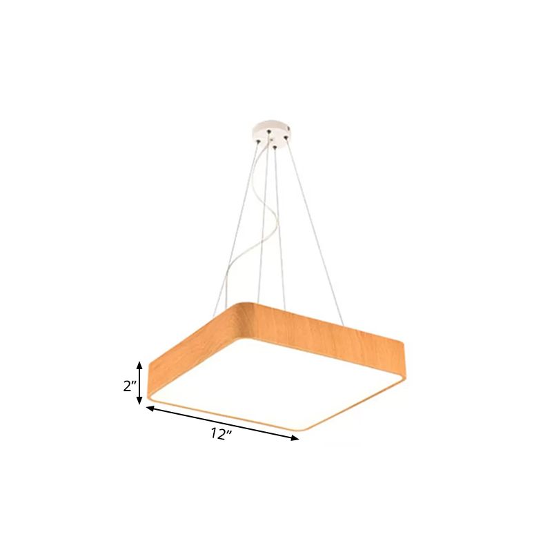 12"/16"/19.5" Wide Wooden Square Suspension Lighting Modern Led Beige Hanging Pendant Lamp Kit in White/Warm/Natural Light
