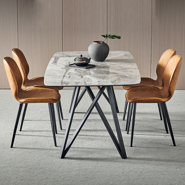Contemporary Sintered Stone Top Dining Room Set with Rectangle Shape Dining Set with Pedestal Base
