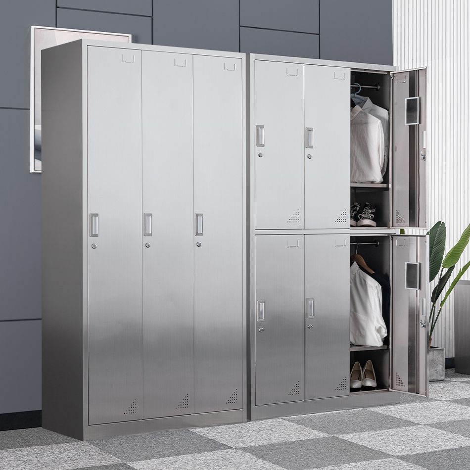 Contemporary Steel Indoor Cabinet Silver Storage Cabinet with Hinged Doors