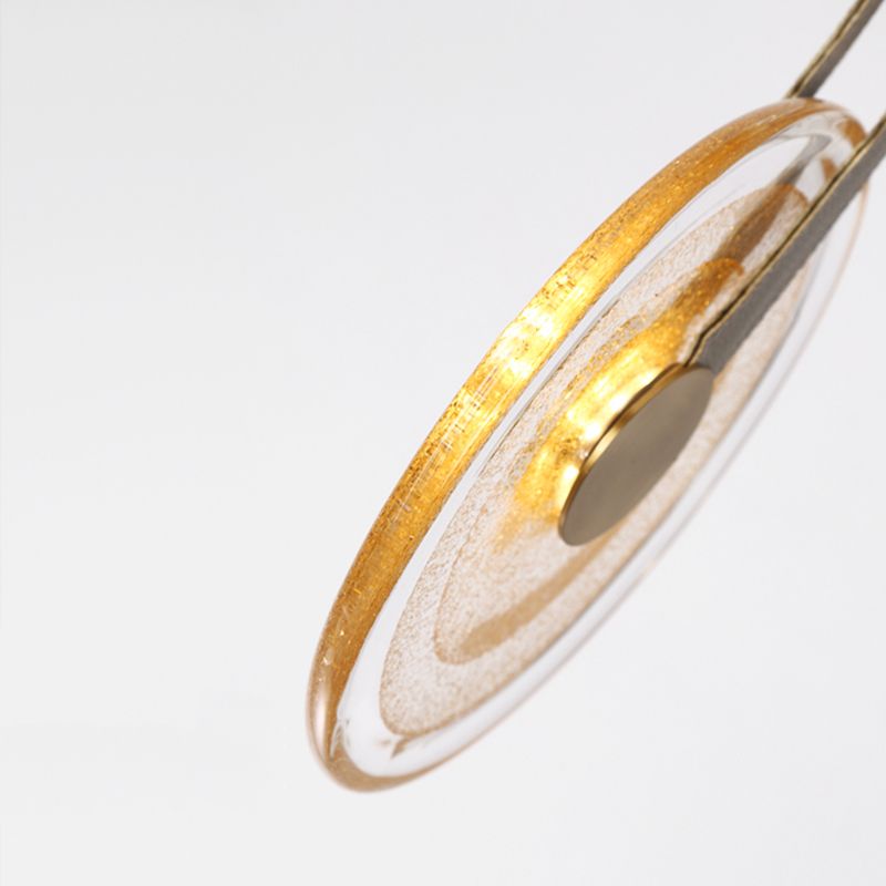 Messing schijf suspensie licht postmoderne getextureerde glazen led-droplamp met lederen band