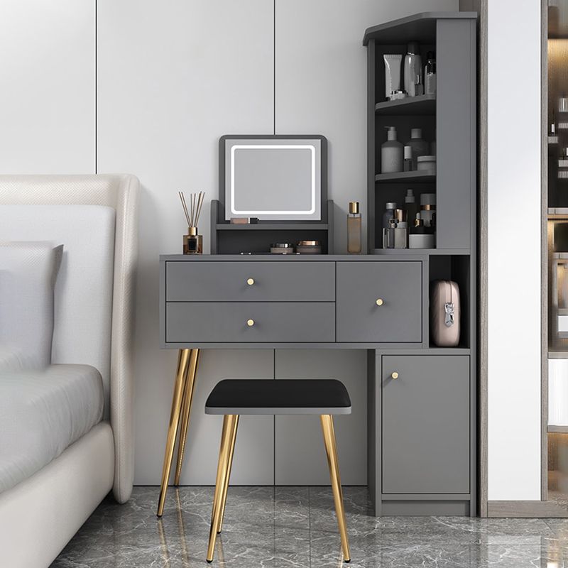 Glam Style Wood-based Material White/grey Dressing Table with Drawers and Storage Shelves