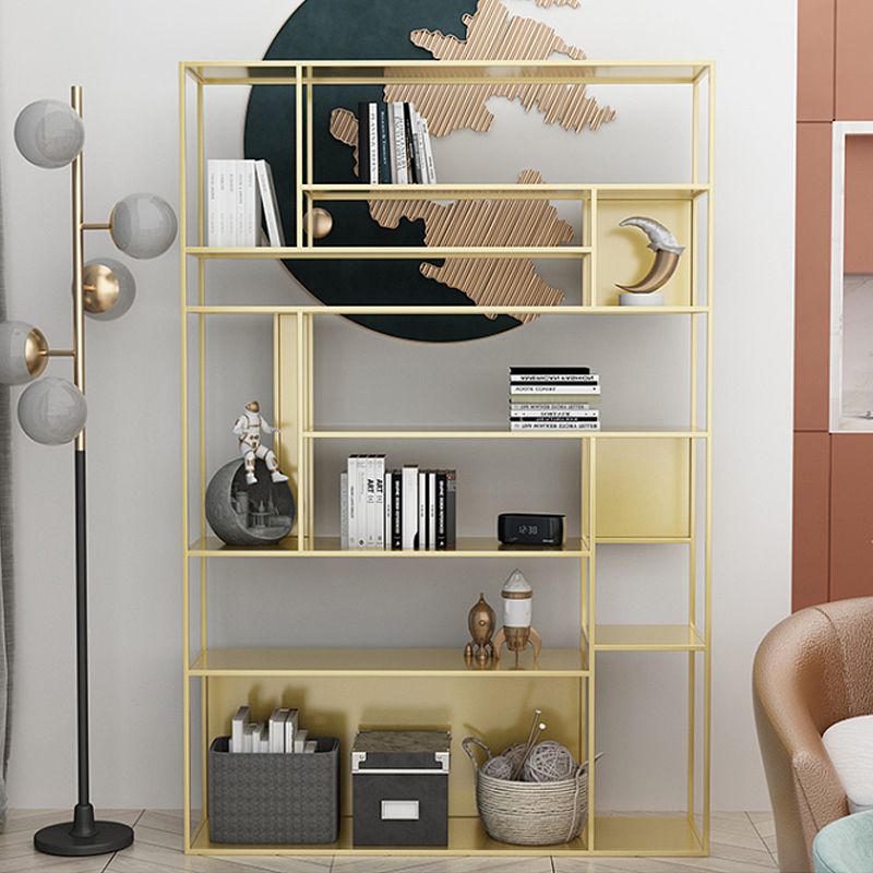 Modern Open Bookcase with Metal Rectangular Shelves for Office