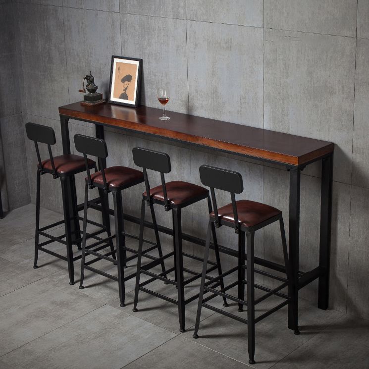 Industrial Rectangle Bar Table Set 1/5 Pieces Solid Wood Counter Table for Indoor