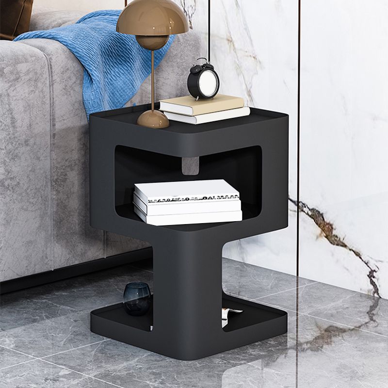 Modernistic Side End Snack Table with Metal Shelves Bedroom Side Table
