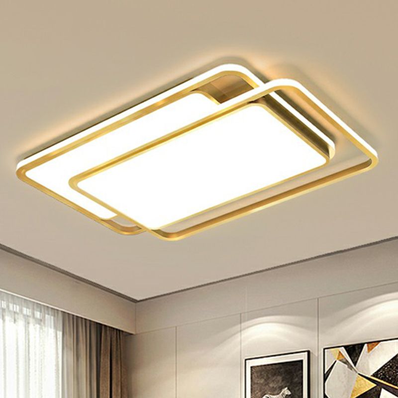 Lámpara de techo empotrada LED acrílica rectangular, accesorio de iluminación empotrado dorado contemporáneo para sala de estar