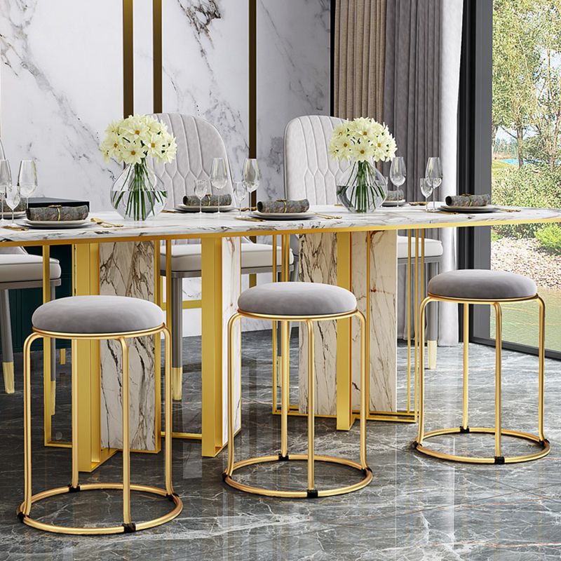 Glam Standard Ottoman Fade Resistant Velvet Mental Leg Solid Color Round Ottoman