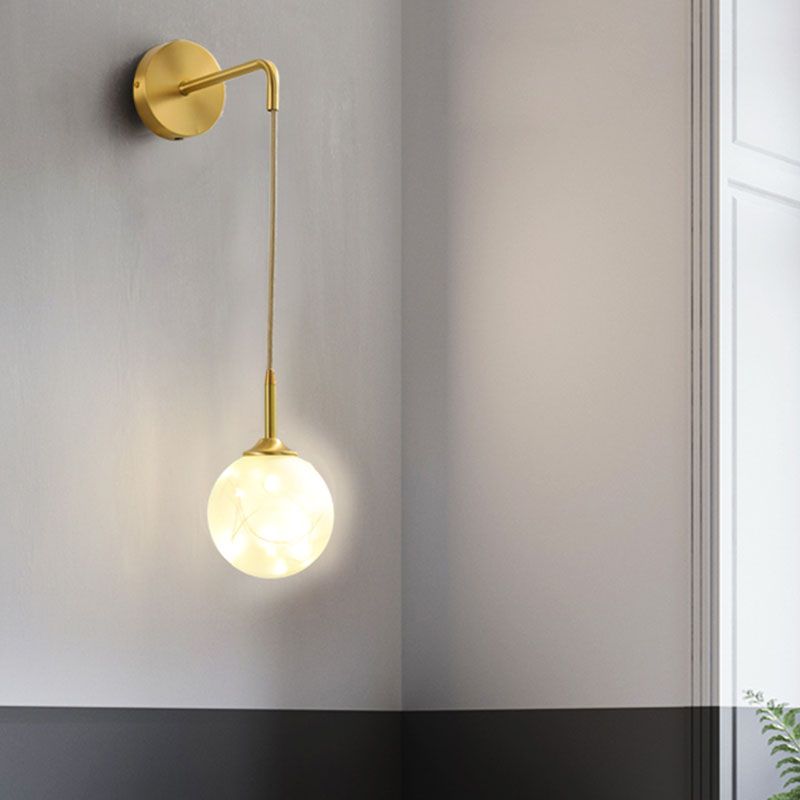 LED Bedroom Wall Light Fixture Minimalist Gold Wall Lamp Sconce with Geometrical Glass Shade