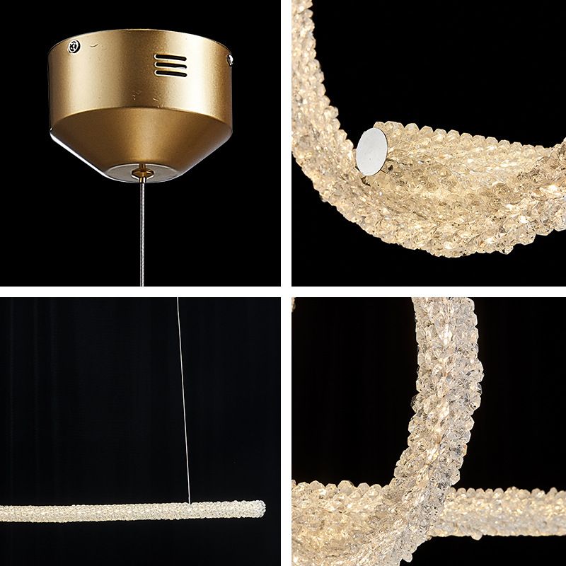Linear Island Light Modern Crystal 2 Light Island Ceiling Light in Gold