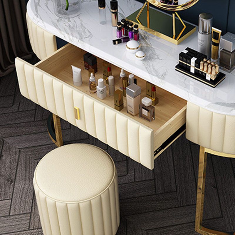 Glam Stone Top Oval Vanity Table with Metal Base Makeup Dressing Table