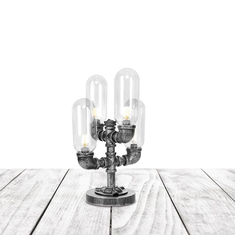 1/4/5-Bulb-Kapsel Schatten Tisch Liging Industrial Clear/Bernstein Glas Nachtlampe für Schlafzimmer