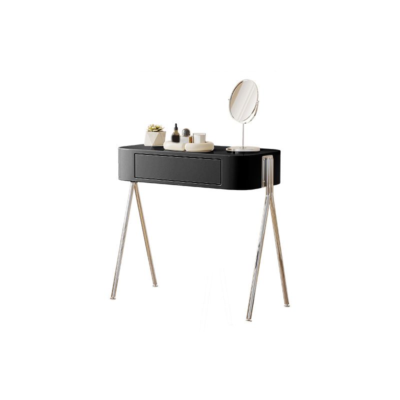 Engineered Wood Vanity and Stool in Black/Beige Dressing Table