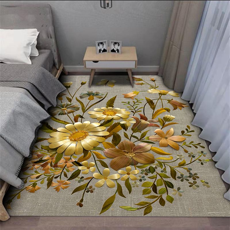 Stylish Modern Area Rug Blue Plant Pattern Area Carpet Polyester Non-Slip Rug for Bedroom