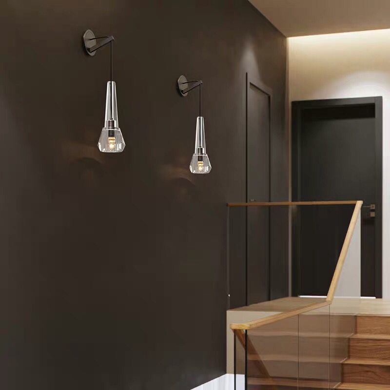 Crystal Unique Wall Sconce Modern 1 Light Wall Mount Light Fixture in Black