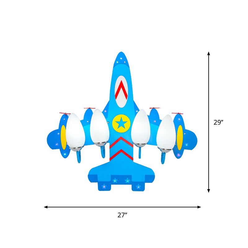 Plane Ceiling Mounted Lamp Kids Style Wooden 4 Lights Boys Bedroom Flush Mount in Warm/White Light/Second Gear