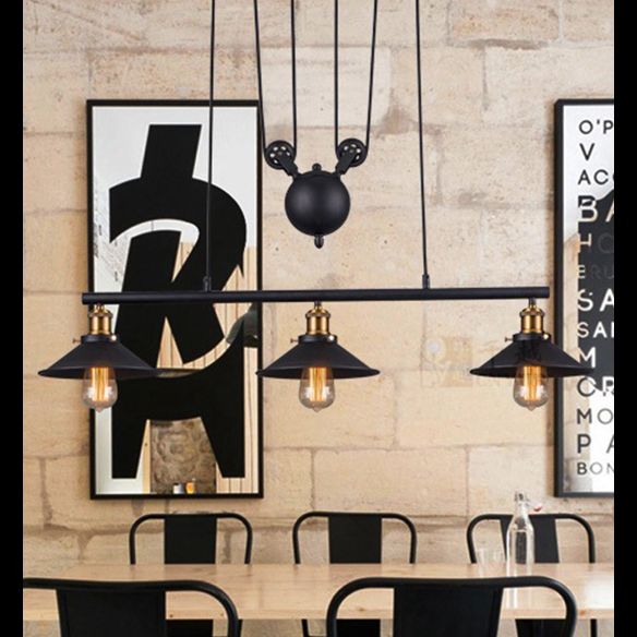 Metal 3 luces de la isla Polea de iluminación colgante colgante lineal vintage para comedor