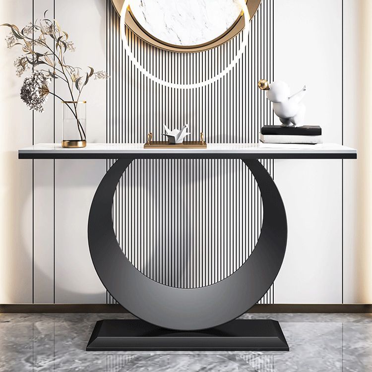 Glam Rectangle Console Table 31.5" Tall Stone Accent Table for Hall