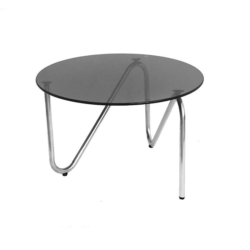 Contemporary Grey Round Glass Coffee Table with Metal 3 Legs