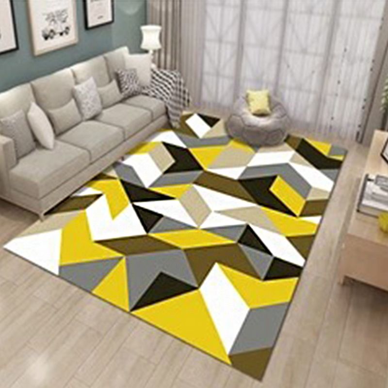 Fancy Living Room Rug Multi Color Geometric Area Carpet Polyster Non-Slip Backing Washable Indoor Rug