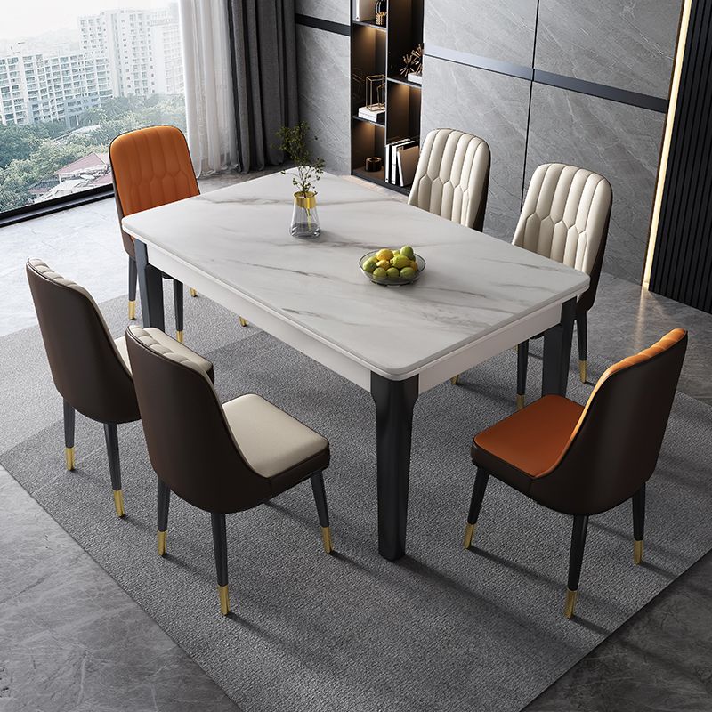 Mid-Century Rectangle Dining Table Sintered Stone Table with 4 Legs Base
