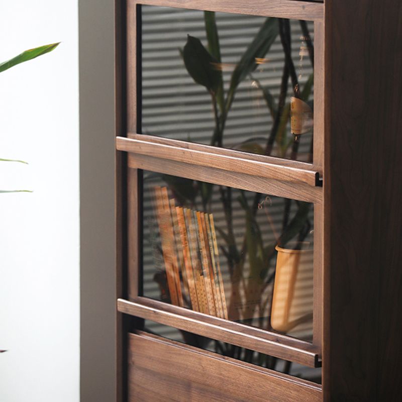Mid-Century Modern Side Cabinet Solid Wood Glass Paned Accent Cabinet