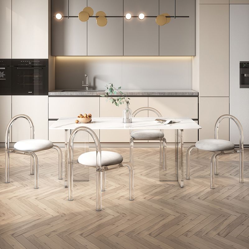 Modern Style 1/2/5/7 Pieces Dining Chairs Set Stone Rectangle Furniture in White