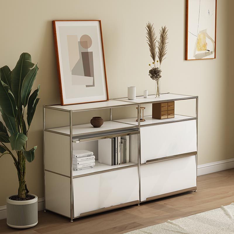 Contemporary Metal Sideboard with Drawers White Dining Buffet for Living Room