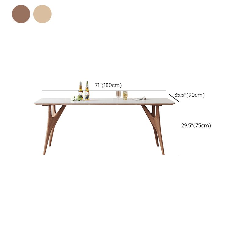 Modern Rectangular Stone Top White Dining Table with 4 Solid Wood Legs