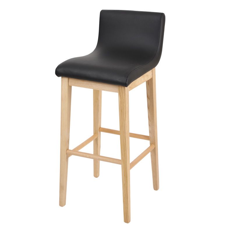 Low Back Leather Counter Stool Modern Ash Solid Wood Base Bar Stool